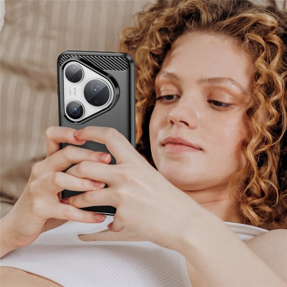 Husa pentru Huawei Pura 80 Pro / Pura 80 Ultra, SKYDDAR INNOVATION, CarbonFiber, Antisoc, set cu sticker, Negru