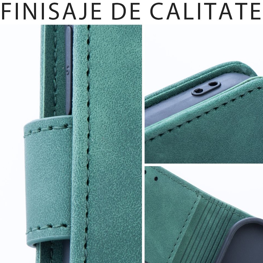 Husa pentru Samsung A16 Daden Leather Flip, tip carte, Suport card, Functie de Stand si Inchidere Magnetica, Protectie Sporita, Verde