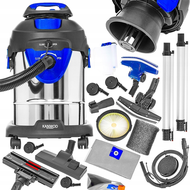 Aspirator Kanwod Super Wash, 2000W, 20L, argintiu/gri, set complet accesorii