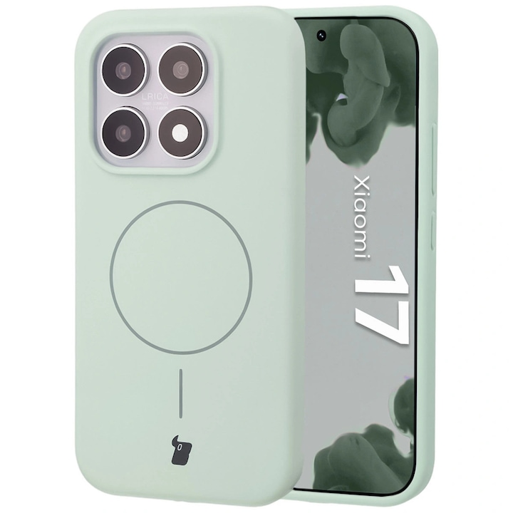 Husa, Bizon Soft Case Magnetic pentru Xiaomi 17, Somon Deschis / Verde Fistic