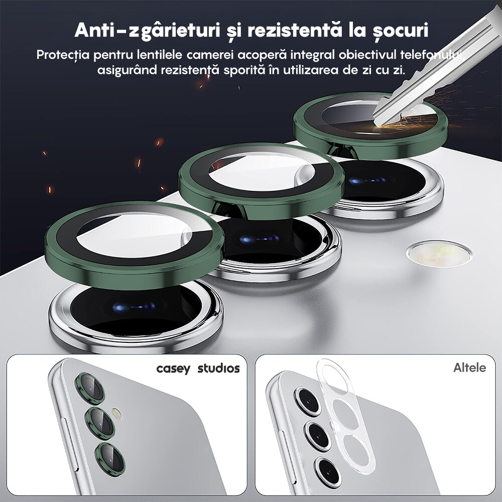 Folie Protectie Lentile Camera compatibila cu Samsung Galaxy A54, CASEY STUDIOS™ MaxDefense+, Ultra HD, Anti Amprente, Anti Zgarieturi, Anti Socuri, Verde
