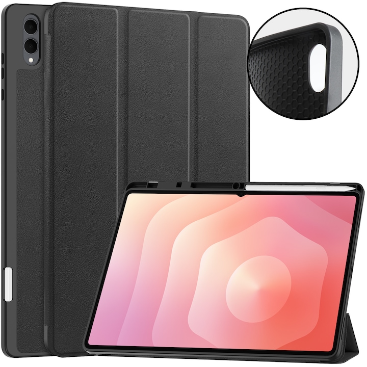 Husă tabletă EtuiTab pentru Samsung Galaxy Tab S11 11", neagră, din piele ecologică, cu suport pentru stylus