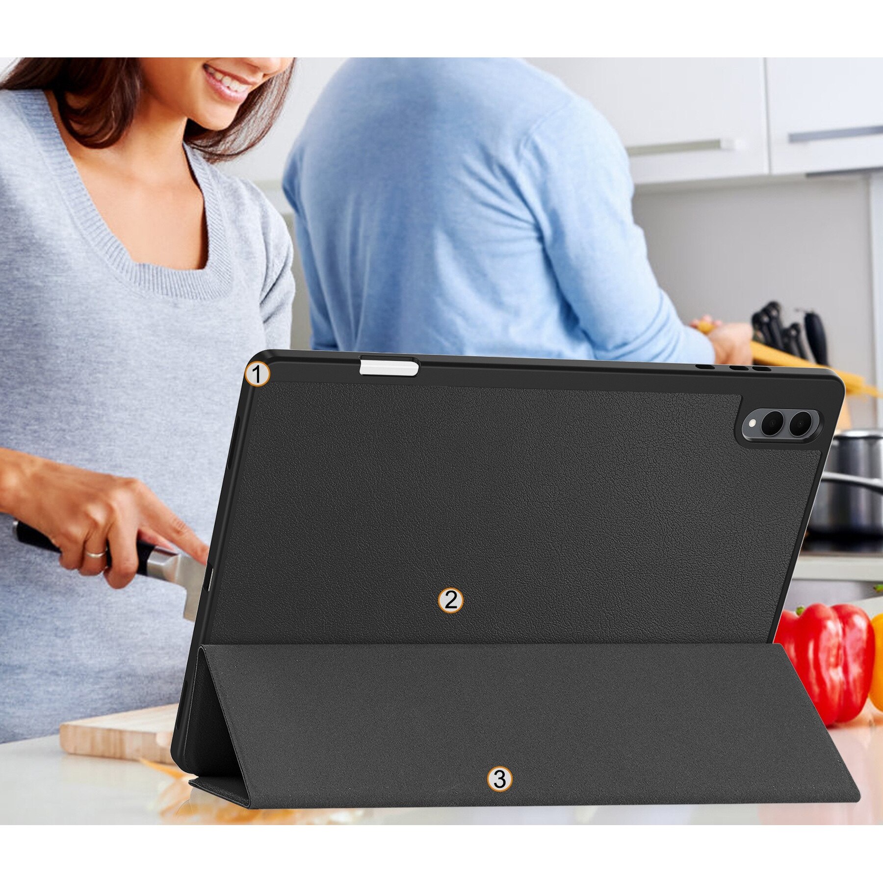 Husă tabletă EtuiTab pentru Samsung Galaxy Tab S11 11", neagră, din piele ecologică, cu suport pentru stylus