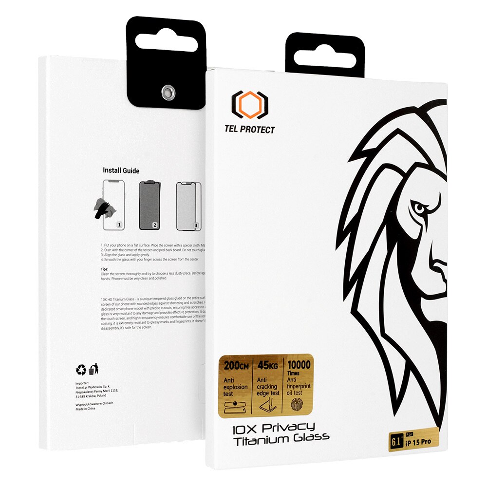Folie protectie pentru Apple iPhone 15 Pro Max, Sticla Securizata Tel Protect PREMIUM 10X PRIVACY TITANIUM, oleofoba, margini negre