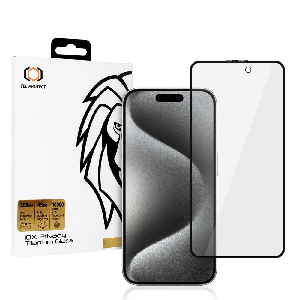 Folie protectie pentru Apple iPhone 15 Pro Max, Sticla Securizata Tel Protect PREMIUM 10X PRIVACY TITANIUM, oleofoba, margini negre