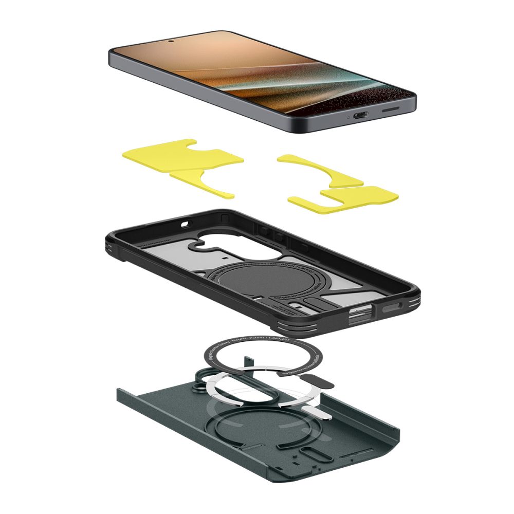 Carcasa Spigen Tough Armor MagSafe, verde abisal, hibrid PC + TPU, compatibilă cu Samsung Galaxy S26 Plus
