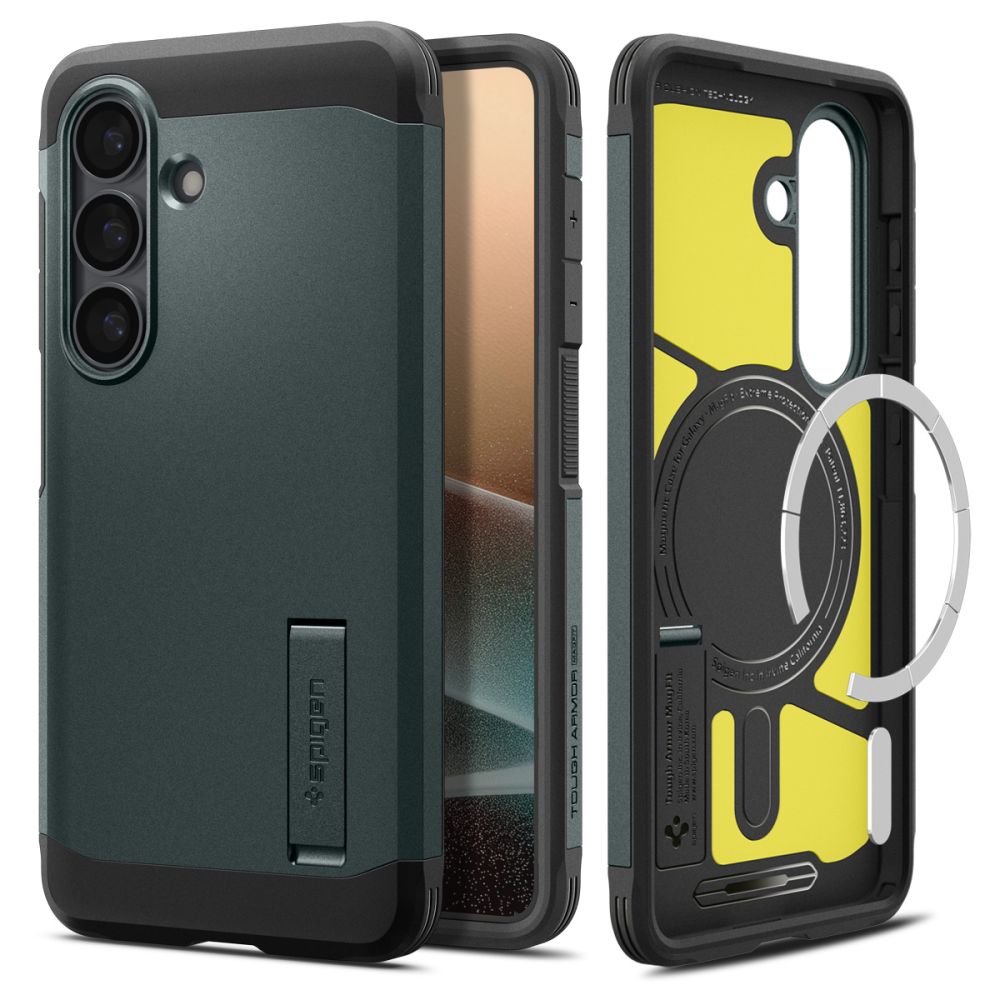 Carcasa Spigen Tough Armor MagSafe, verde abisal, hibrid PC + TPU, compatibilă cu Samsung Galaxy S26 Plus