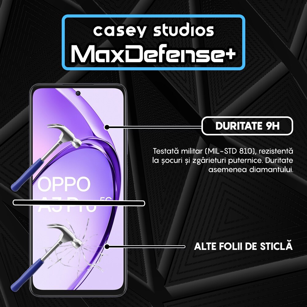 Folie Sticla CASEY STUDIOS™ compatibila cu Oppo A3 Pro, Full Cover 3D, Full Glue, Duritate Militara, Ultra HD, Anti Zgarieturi, Anti Amprente, Anti Socuri, Margini Negre