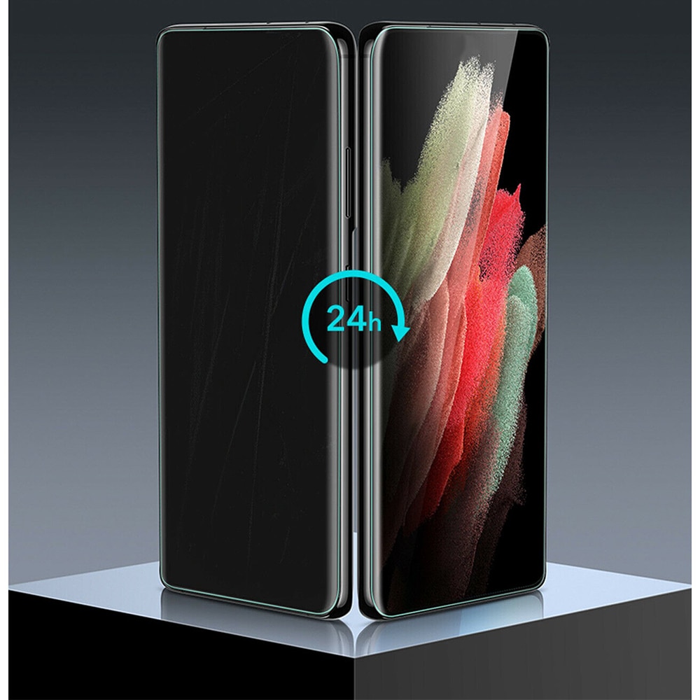Folie PolyFlex compatibila cu Samsung Galaxy S24, Polimer siliconic de 100 de microni, Montare usoara, fara lichid, Regenerabila, Lipici pe intreaga suprafata, Compatibila cu senzorul de amprenta, Claritate HD Pro, Full Face