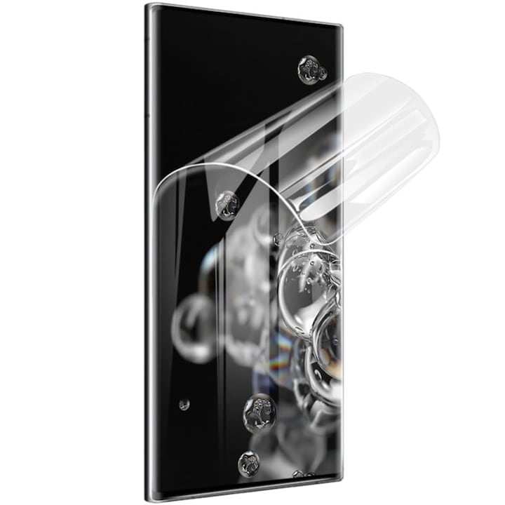 Folie PolyFlex compatibila cu Samsung Galaxy S24, Polimer siliconic de 100 de microni, Montare usoara, fara lichid, Regenerabila, Lipici pe intreaga suprafata, Compatibila cu senzorul de amprenta, Claritate HD Pro, Full Face