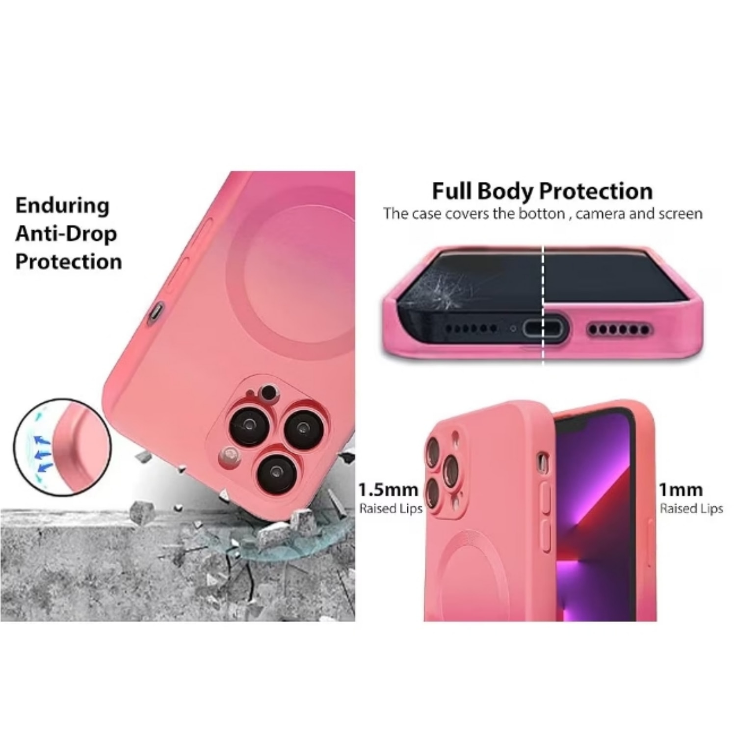 Husa gradient de protectie MagSafe tip bumper compatibila cu Apple iPhone 16 pro, enkourakoko®, Roz