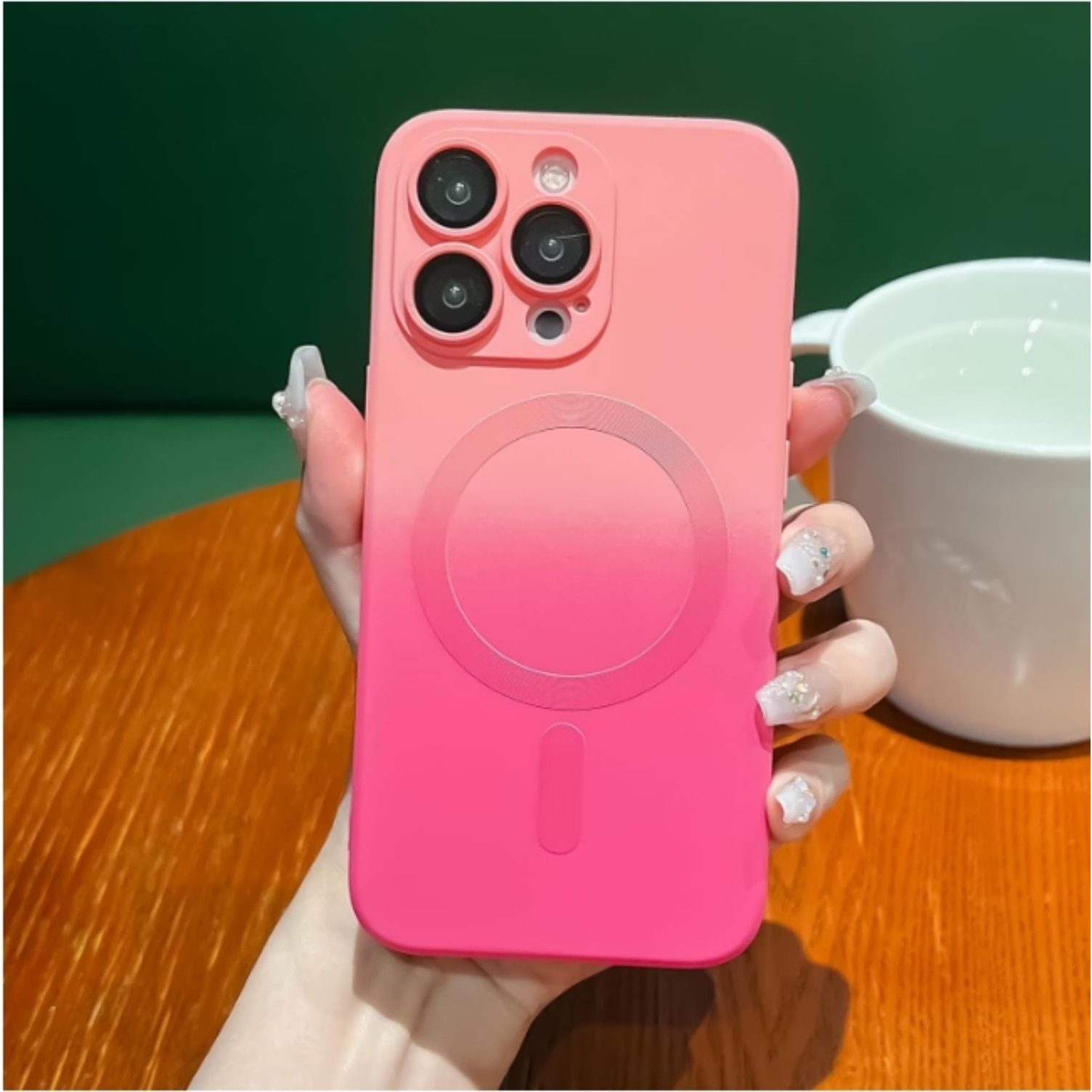 Husa gradient de protectie MagSafe tip bumper compatibila cu Apple iPhone 16 pro, enkourakoko®, Roz