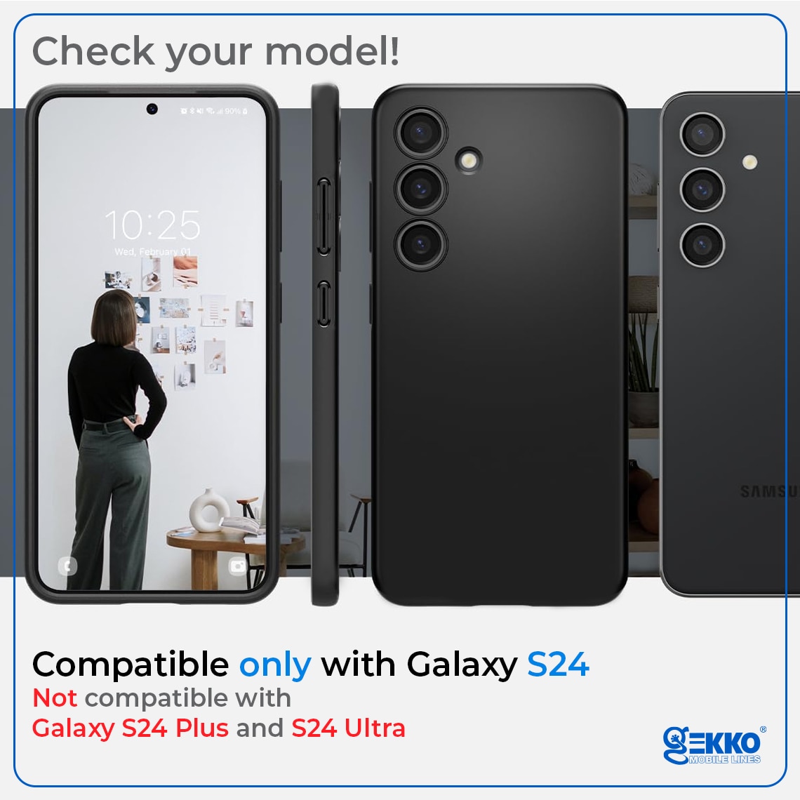 Husa pentru Samsung S24, Mata, Ultrasubtire, din silicon gel, cu decupaje la camere, 0.3mm, antiamprente, Gekko, Neagra