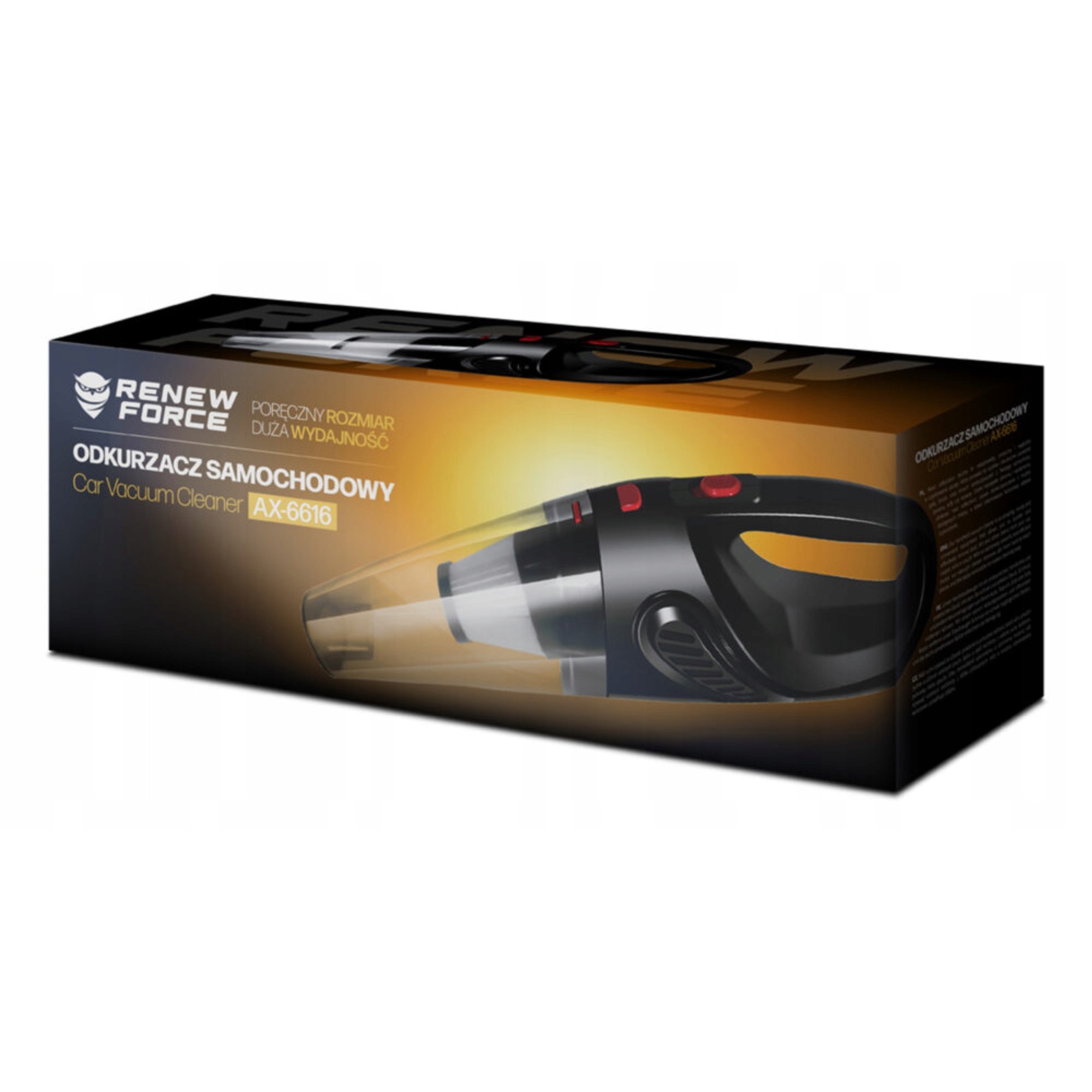 Aspirator auto Renew Force AX-6616, putere 120W, design compact, alimentare 12V, 34x12x10cm