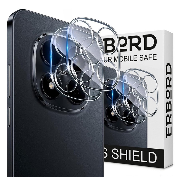 Set 2x Folii protectie camera ERBORD pentru Xiaomi Redmi Note 15 Pro 5G, transparent, 9H, usor de montat