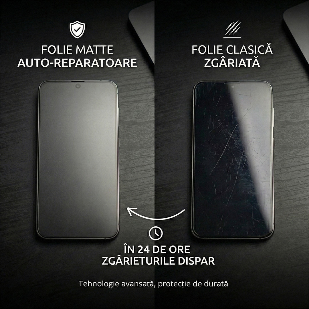Folie Mata Protectie Fata Hydrogel TPU, Premium pentru Samsung S23, Full Cover 360, Finisaj Mat Anti-Amprente, Auto-Regenerare, Protectie la Socuri si Zgarieturi, Ultra Slim, Montaj Usor Rapid, SIlicon Transparent Mat, Alikommerce AK
