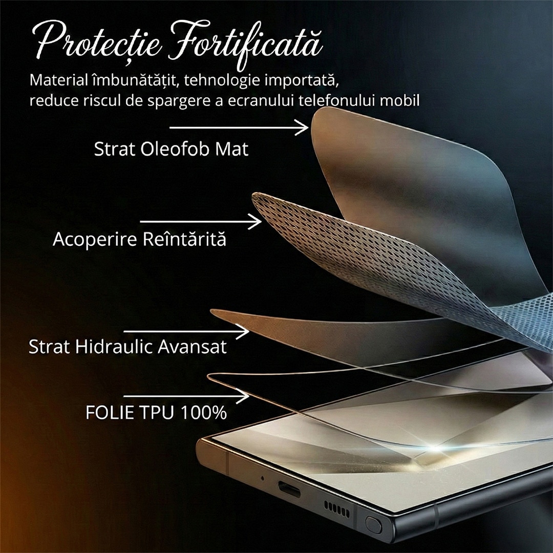 Folie Mata Protectie Fata Hydrogel TPU, Premium pentru Samsung S23, Full Cover 360, Finisaj Mat Anti-Amprente, Auto-Regenerare, Protectie la Socuri si Zgarieturi, Ultra Slim, Montaj Usor Rapid, SIlicon Transparent Mat, Alikommerce AK