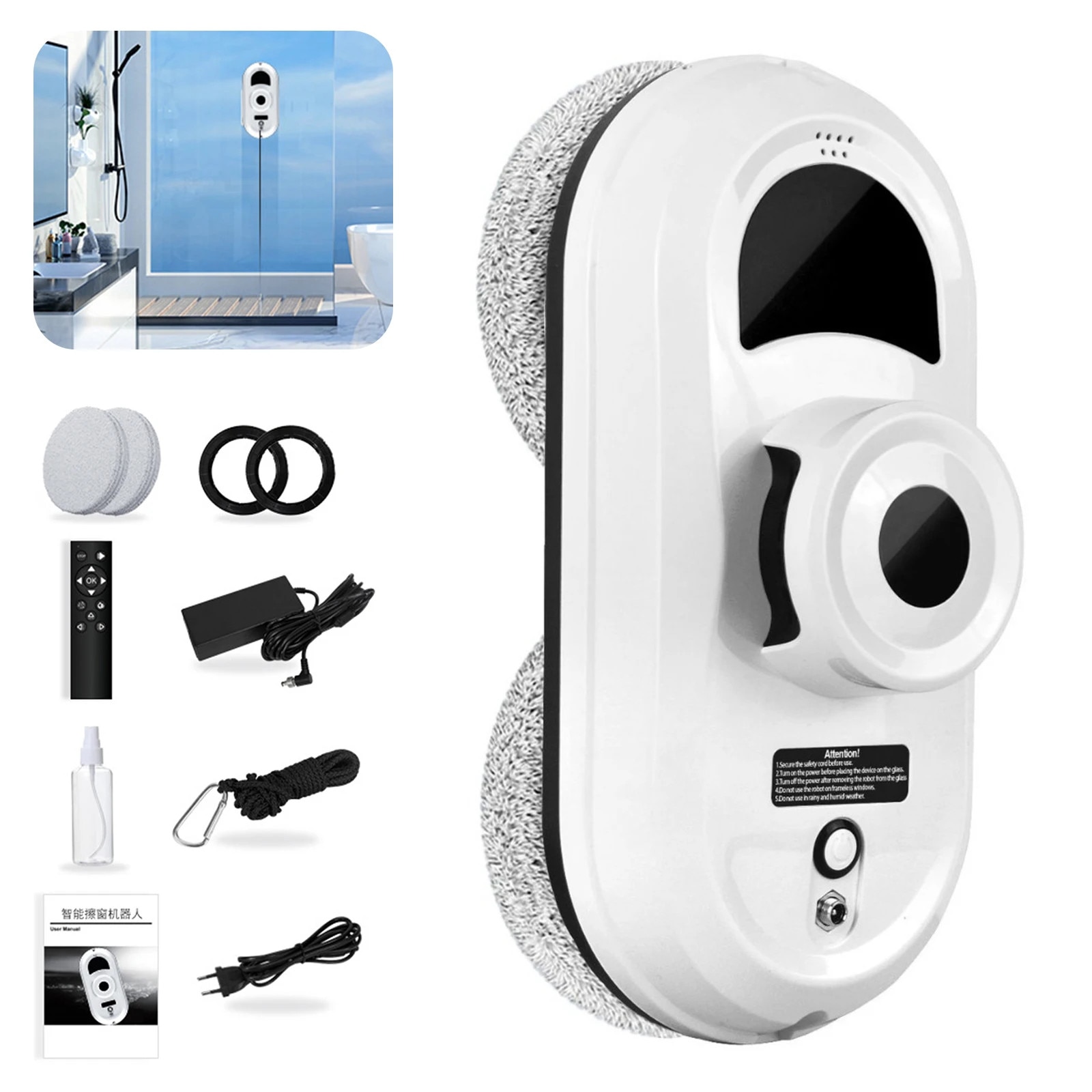 Robot de curatat geamuri, pulverizare ultrasonica, telecomanda, 5600pa