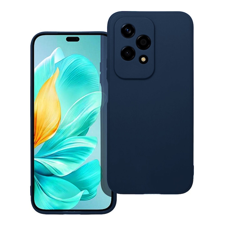 Husa spate din silicon compatibila cu Honor 200 Lite 5G, cu interior din piele intoarsa, mata, albastru inchis, silicon