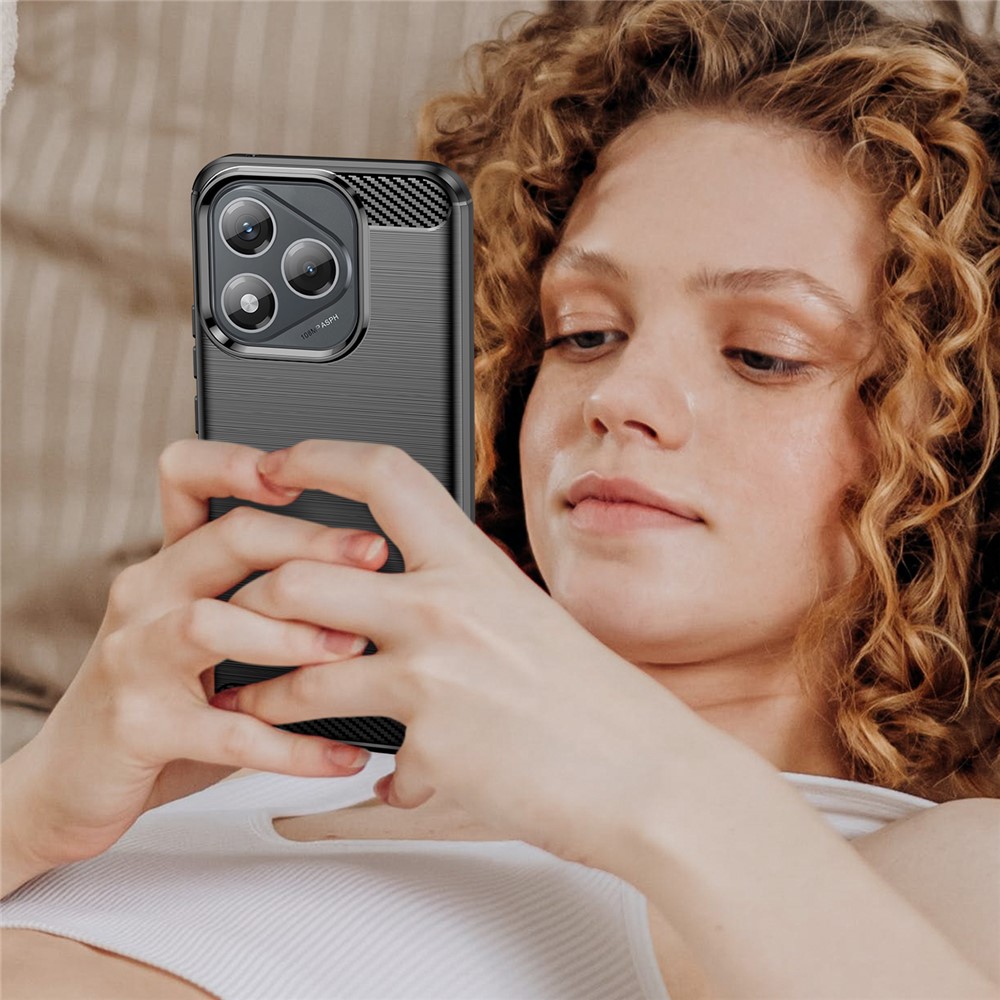 Husa compatibila cu Honor 400 Lite, TPU Slim, Protectie Anti Soc, Aspect Fibra de Carbon, Negru