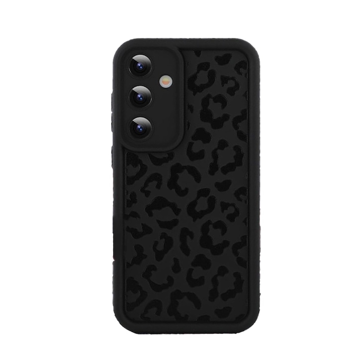 Husa pentru Telefon Compatibila cu Samsung Galaxy S24, G-Tech Glam Leopard Print, Protectie la Camera, Silicon, Margini Ridicate, Aspect Mat, Negru