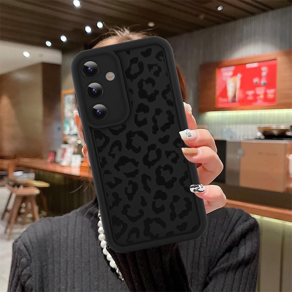 Husa pentru Telefon Compatibila cu Samsung Galaxy S24, G-Tech Glam Leopard Print, Protectie la Camera, Silicon, Margini Ridicate, Aspect Mat, Negru