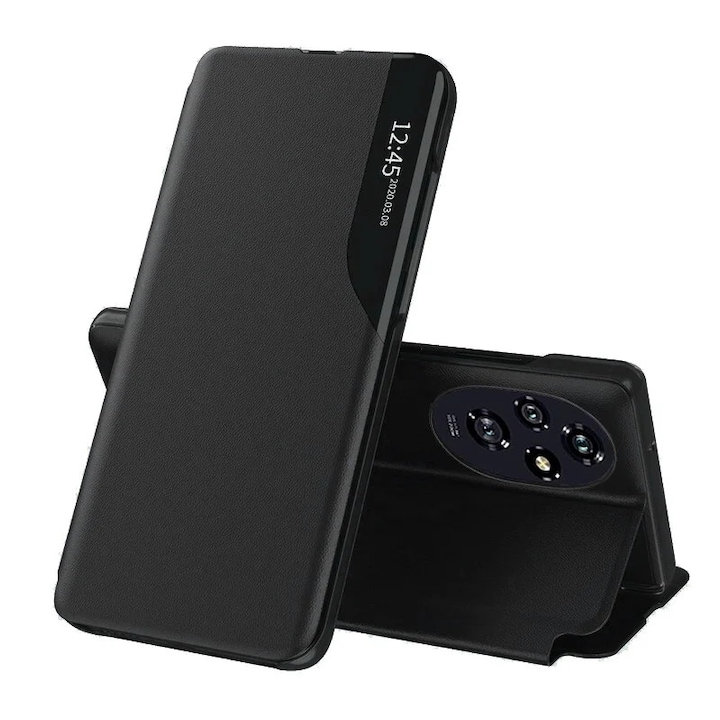Husa pentru Honor 200, SKYDDAR INNOVATION, eFold, tip carte, set cu sticker, Negru