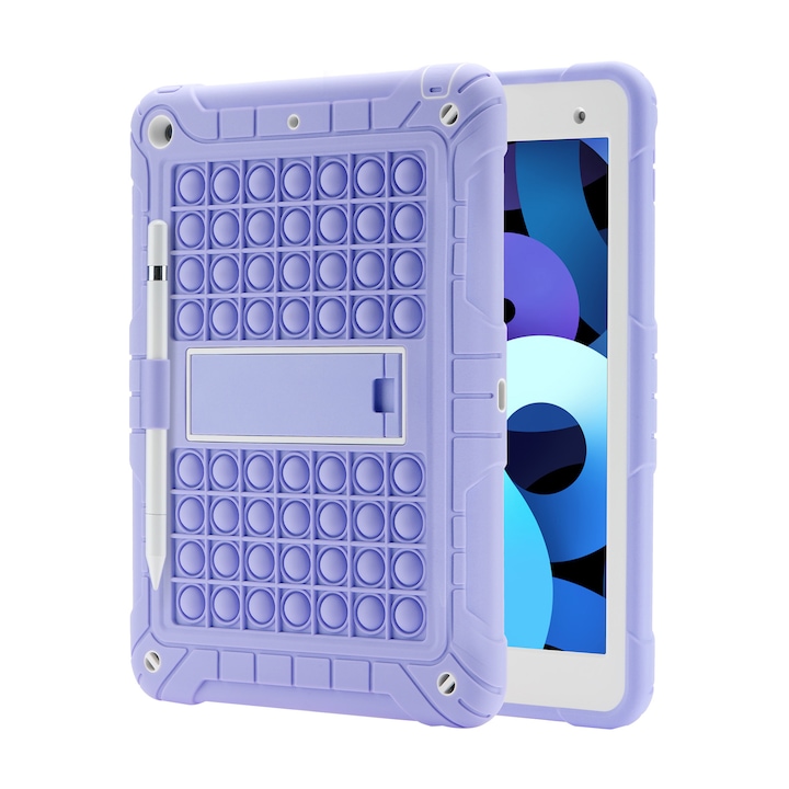 Husa tableta, 10.2 inch, violet pal, cu suport din silicon