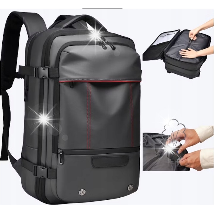 Rucsac calatorie pentru laptop, impermeabil, cu functie de compresie, 49x28x15cm, design modern