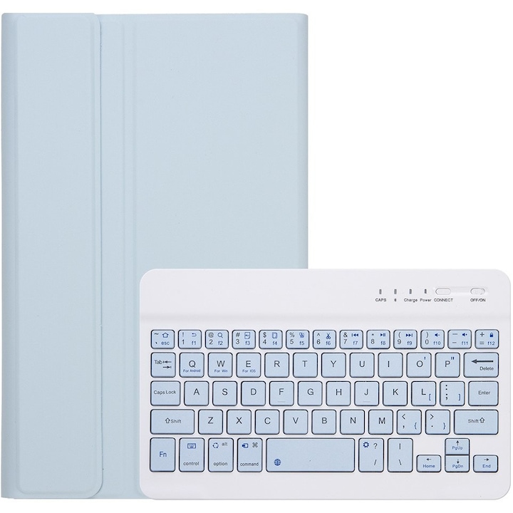 Etui cu tastatura pentru Samsung Galaxy Tab A11, 2 in 1, albastru, cu suport pentru stylus, dimensiuni compacte