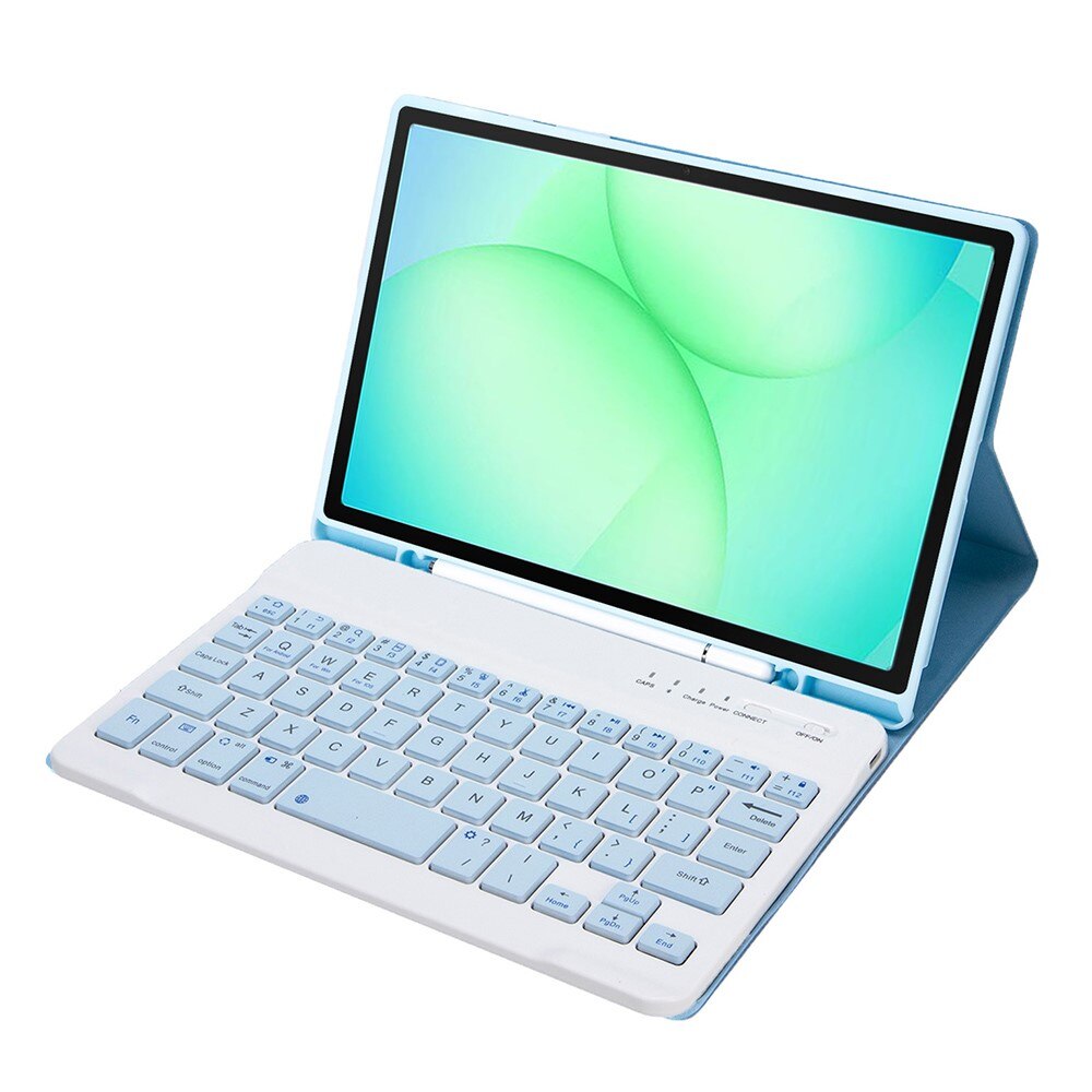 Etui cu tastatura pentru Samsung Galaxy Tab A11, 2 in 1, albastru, cu suport pentru stylus, dimensiuni compacte