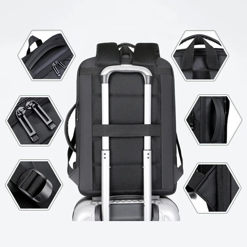 Rucsac laptop 15.6", casual business pentru calatorii, expandabil, cu port de incarcare USB, Escalate, 35x15/20x44 cm, Negru