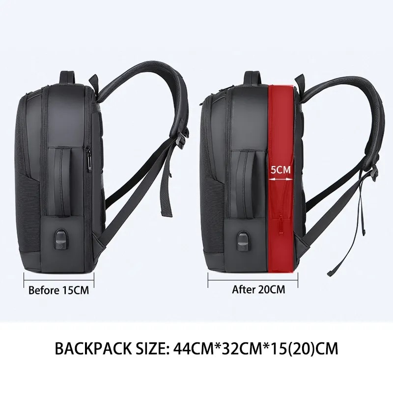Rucsac laptop 15.6", casual business pentru calatorii, expandabil, cu port de incarcare USB, Escalate, 35x15/20x44 cm, Negru