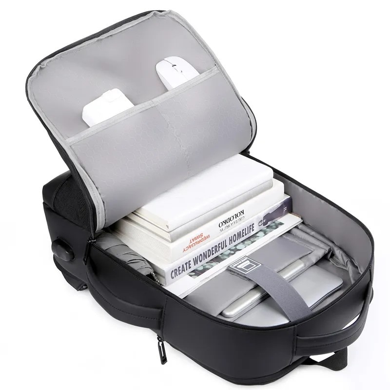 Rucsac laptop 15.6", casual business pentru calatorii, expandabil, cu port de incarcare USB, Escalate, 35x15/20x44 cm, Negru