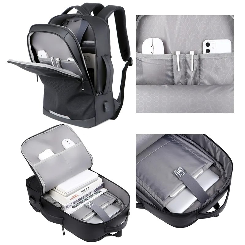 Rucsac laptop 15.6", casual business pentru calatorii, expandabil, cu port de incarcare USB, Escalate, 35x15/20x44 cm, Negru
