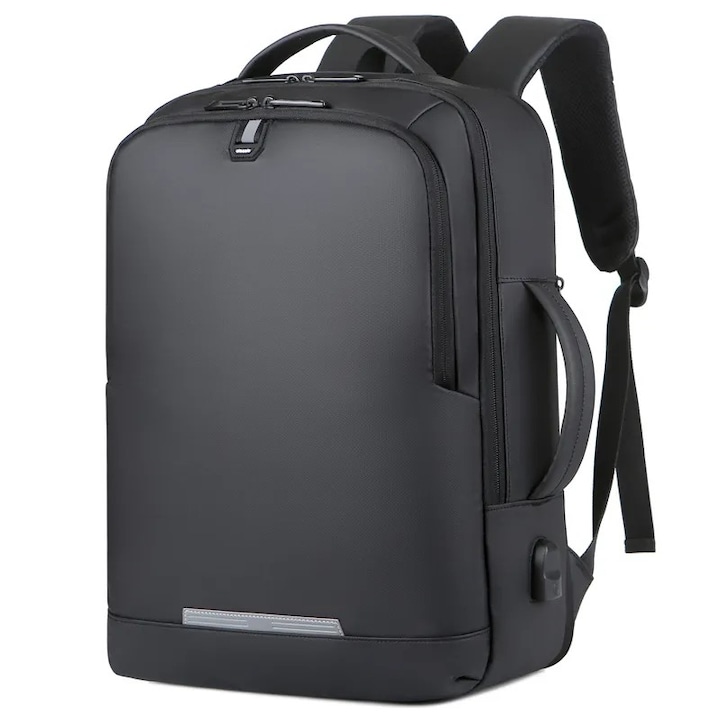 Rucsac laptop 15.6", casual business pentru calatorii, expandabil, cu port de incarcare USB, Escalate, 35x15/20x44 cm, Negru