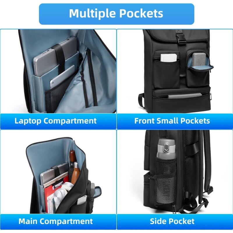 Rucsac laptop 15.6", smart casual, design pelerin, impermeabil, expandabil, cu port USB, GETICS, 32x13.5x43/50 cm, Negru
