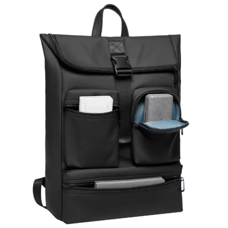 Rucsac laptop 15.6", smart casual, design pelerin, impermeabil, expandabil, cu port USB, GETICS, 32x13.5x43/50 cm, Negru