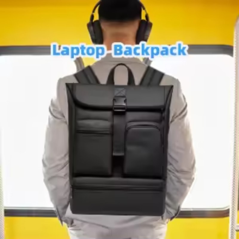 Rucsac laptop 15.6", smart casual, design pelerin, impermeabil, expandabil, cu port USB, GETICS, 32x13.5x43/50 cm, Negru