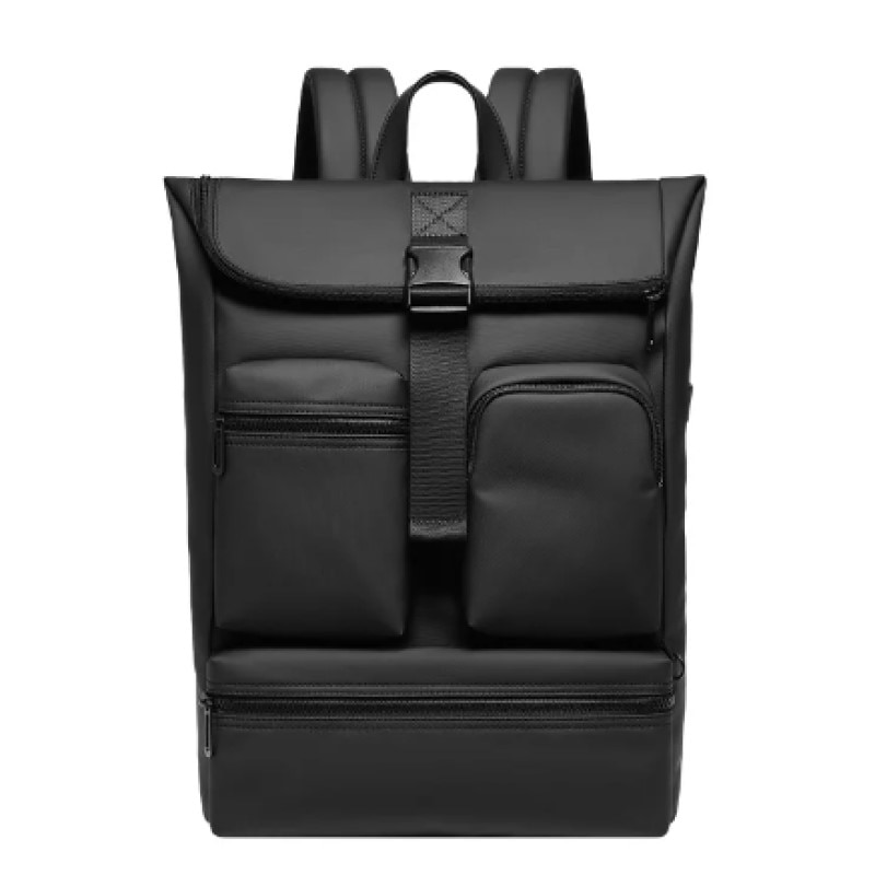 Rucsac laptop 15.6", smart casual, design pelerin, impermeabil, expandabil, cu port USB, GETICS, 32x13.5x43/50 cm, Negru