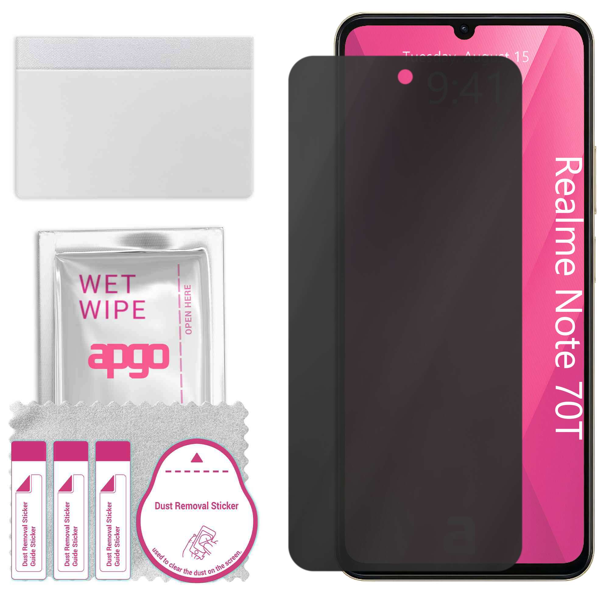 Folie de protectie PRIVACY apgo pentru Realme Note 70T – efect anti-spionaj, hidrogel, full glue, 5D, mat, ultra-subtire