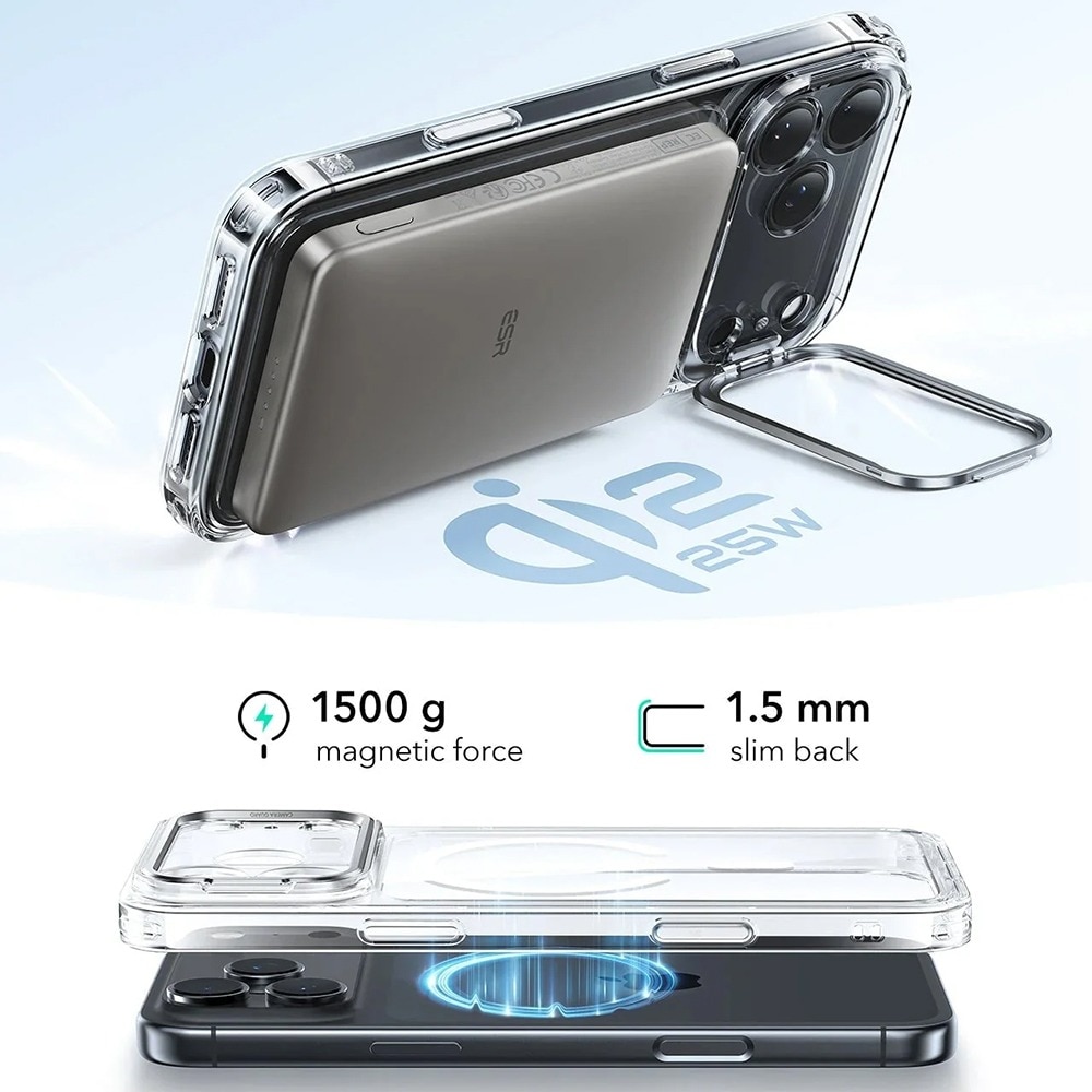 Husa pentru Apple iPhone 17 Pro Max ESR Classic Hybrid HaloLock Kickstand, Protectie Camera, MagSafe, Stativ incorporat, Incarcare wireless, Transparent/Negru