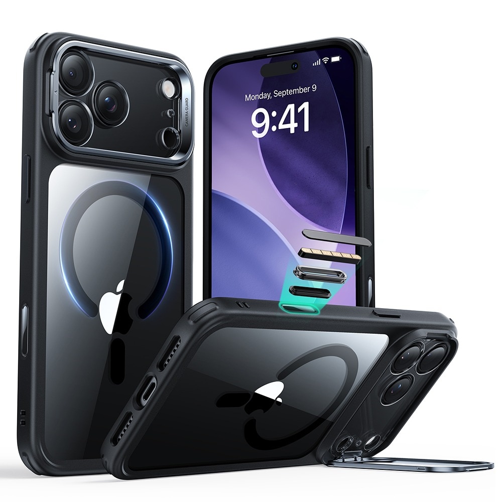 Husa pentru Apple iPhone 17 Pro Max ESR Classic Hybrid HaloLock Kickstand, Protectie Camera, MagSafe, Stativ incorporat, Incarcare wireless, Transparent/Negru