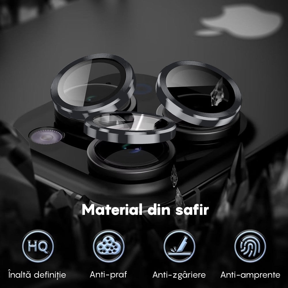 Folie Protectie Lentile Camera compatibila cu iPhone 16 Pro / iPhone 16 Pro Max, CASEY STUDIOS™ MaxDefense+, Ultra HD, Protectie Profesionala Camere 3D, Anti Amprente, Anti Zgarieturi, Anti Socuri, Argintiu