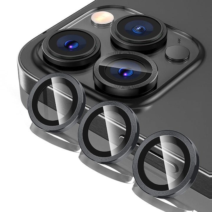 Folie Protectie Lentile Camera compatibila cu iPhone 16 Pro / iPhone 16 Pro Max, CASEY STUDIOS™ MaxDefense+, Ultra HD, Protectie Profesionala Camere 3D, Anti Amprente, Anti Zgarieturi, Anti Socuri, Argintiu