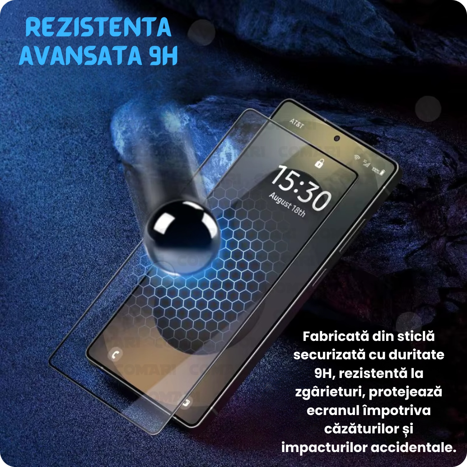 Folie de protectie pentru Samsung Galaxy S26 Plus Comari® NeoGlass, sticla securizata 9H, Full Glue, claritate HD, rezistenta la zgarieturi, margini negre, transparent