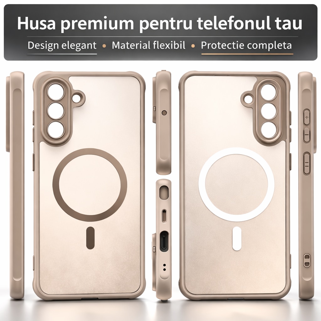 Husa Matte MagSafe pentru Samsung Galaxy A17, protectie completa, contur Bej