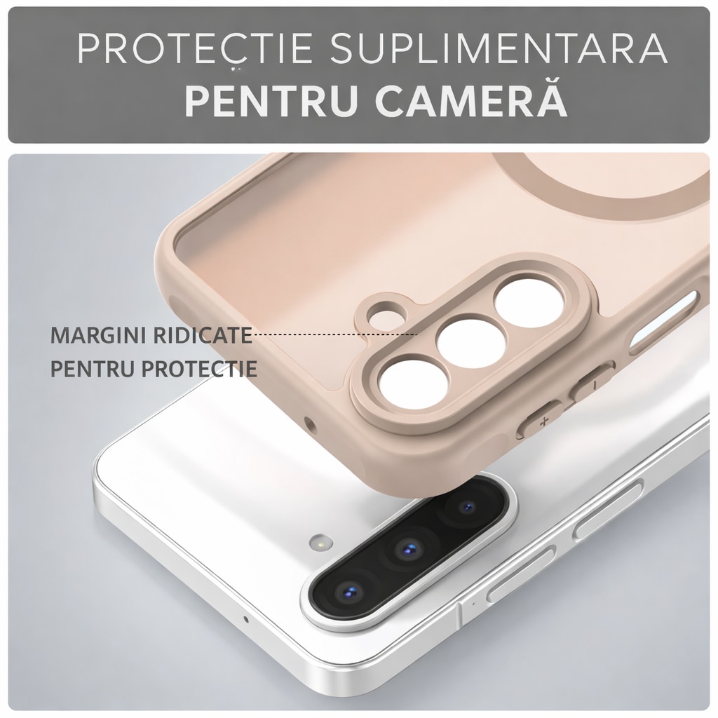 Husa Matte MagSafe pentru Samsung Galaxy A17, protectie completa, contur Bej