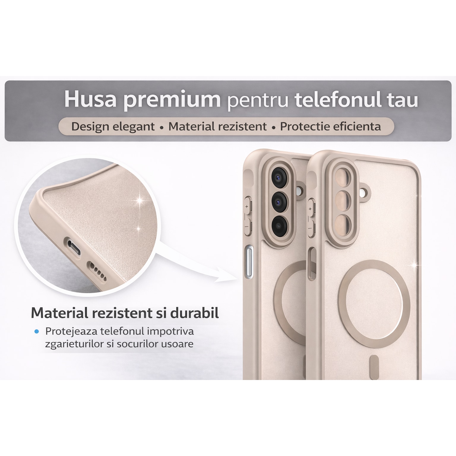 Husa Matte MagSafe pentru Samsung Galaxy A17, protectie completa, contur Bej