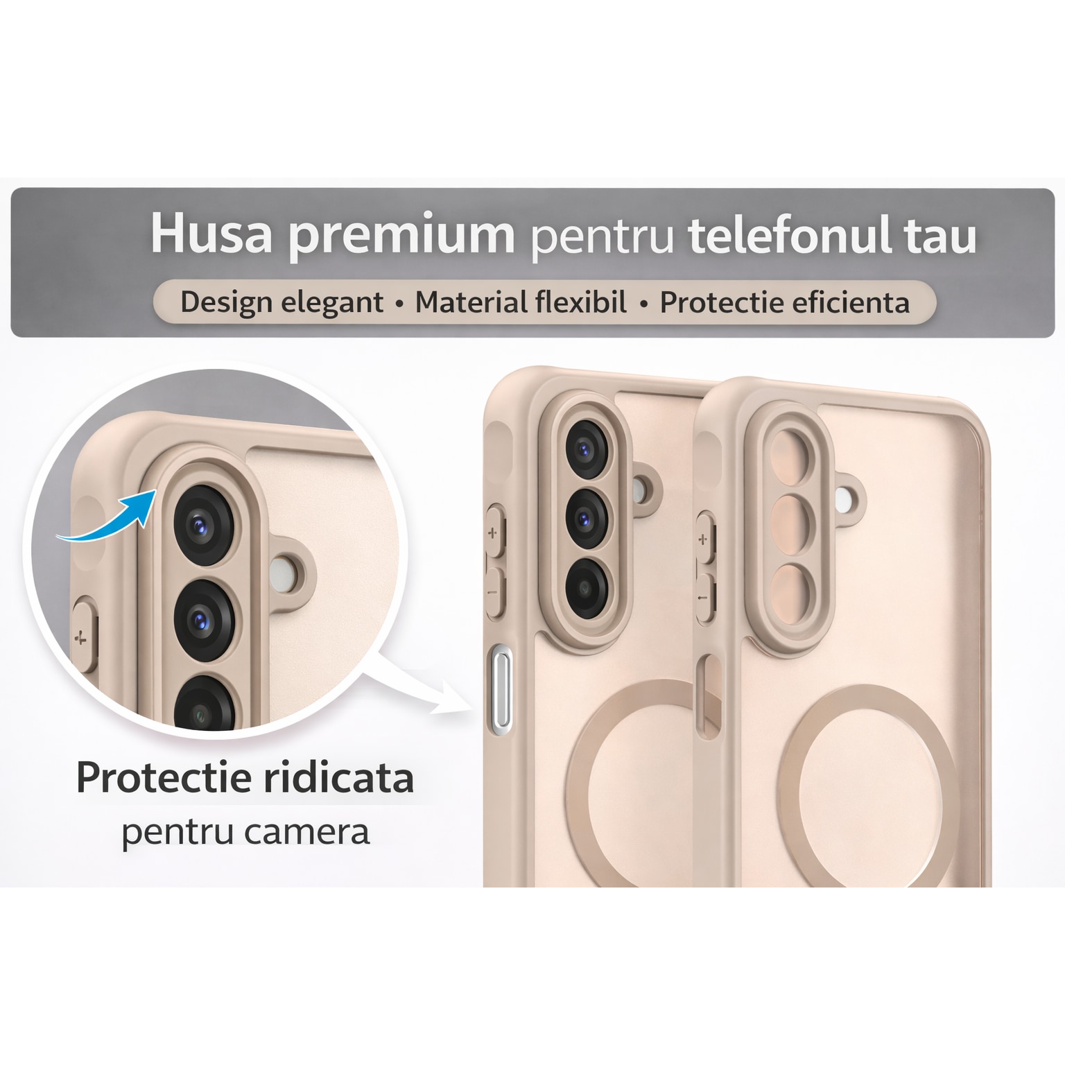 Husa Matte MagSafe pentru Samsung Galaxy A17, protectie completa, contur Bej